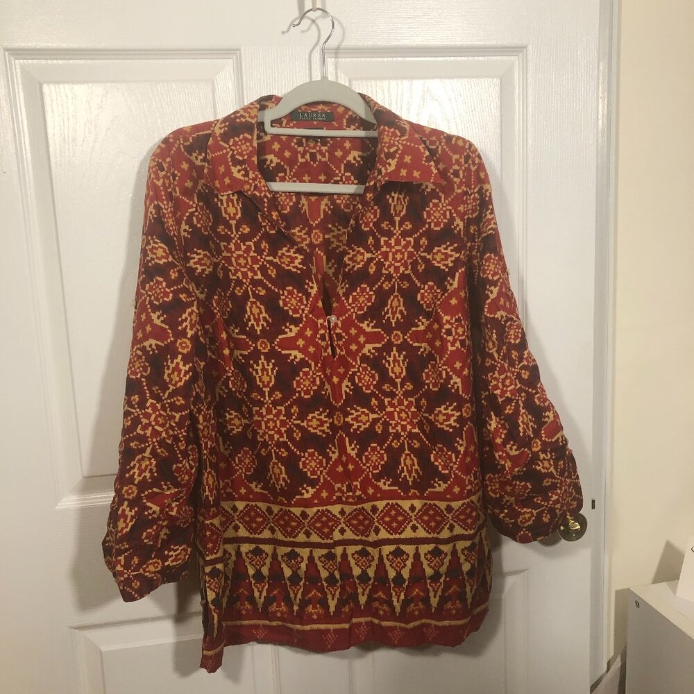 Lauren Ralph Lauren women red ethnic print tunic, 1X